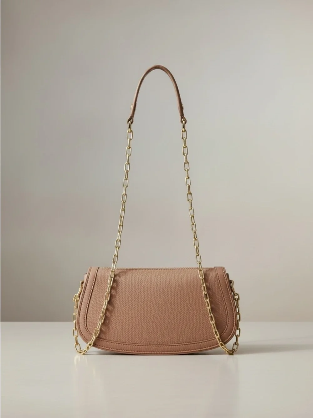 Tory Burch Amanda Taupe Pebbled Leather Chain Shoulder Crossbody Bag